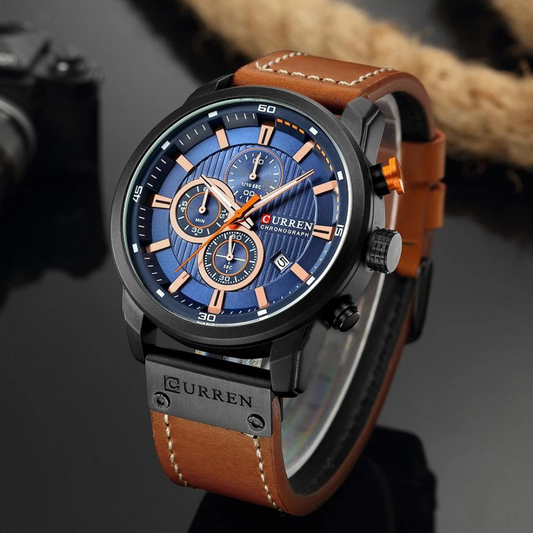 Montre Militaire CURREN en Cuir – Style Sport avec Chronographe et Étanchéité