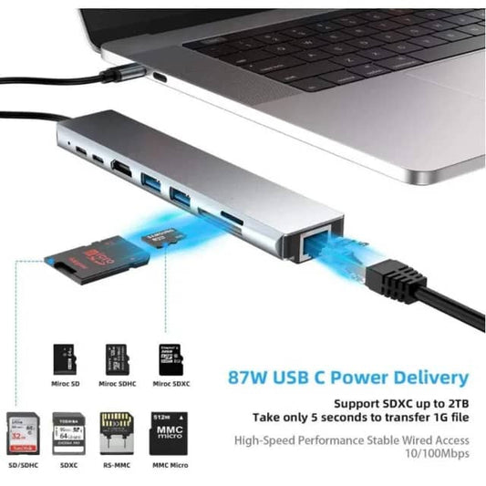 Adaptateur de concentrateur Type C station d'accueil Kabel Naar 4K 60hz Convertisseur Ethernet USB-C 8 IN 1 hub usb 3.0.